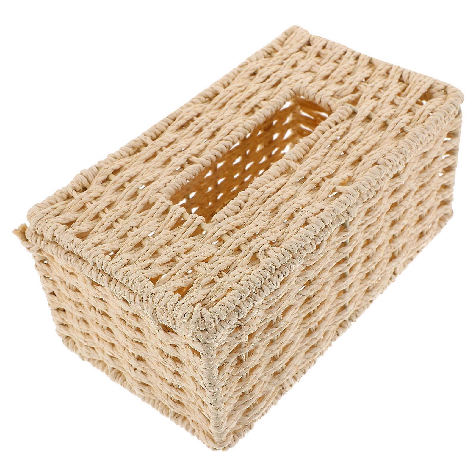 Creative Tissue Box Holder Rectangular Tissue Dispenser Case Decorative Beige Paper Rope 1Pack
