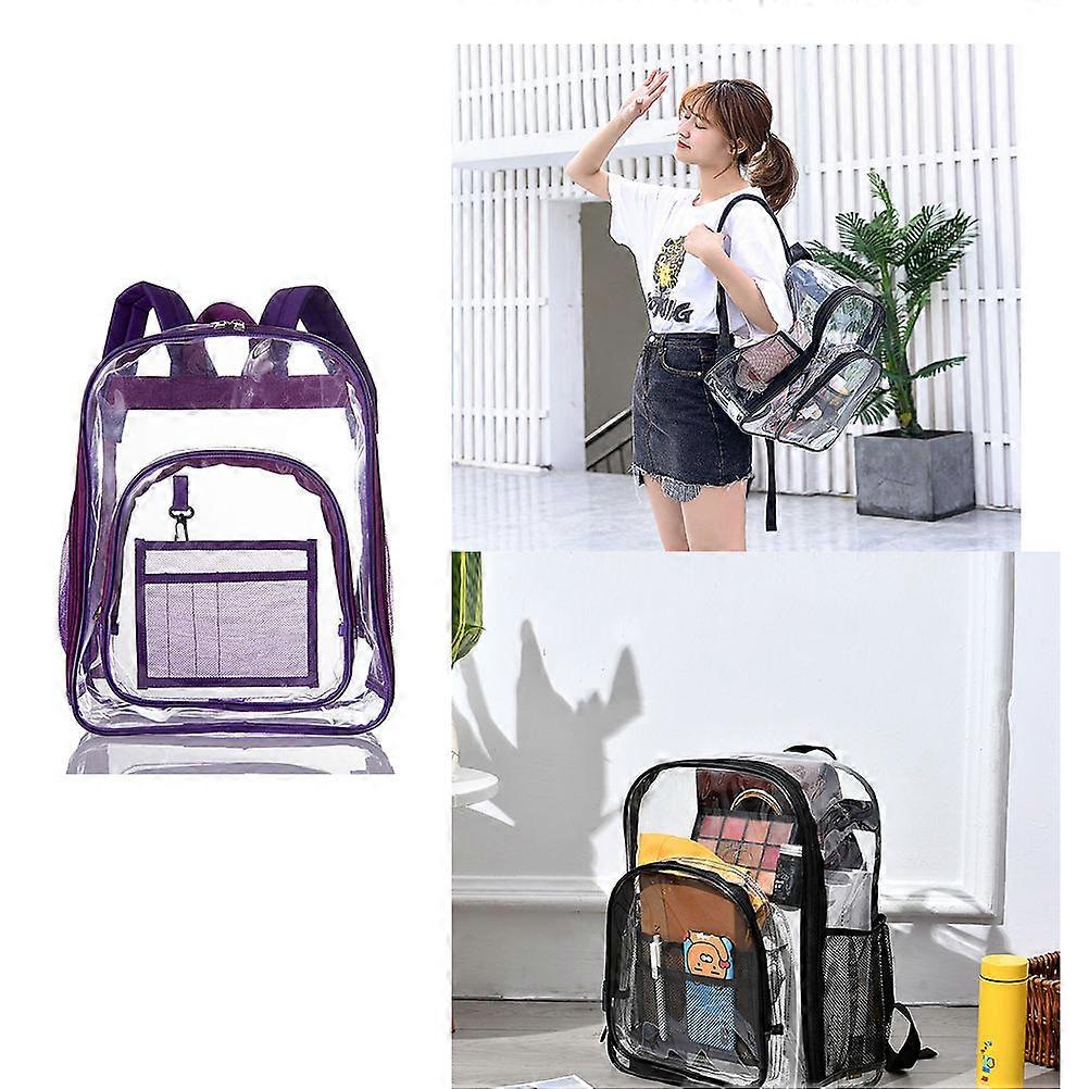 PVC Transparent Backpack for School Use with Adjustable Straps Purple