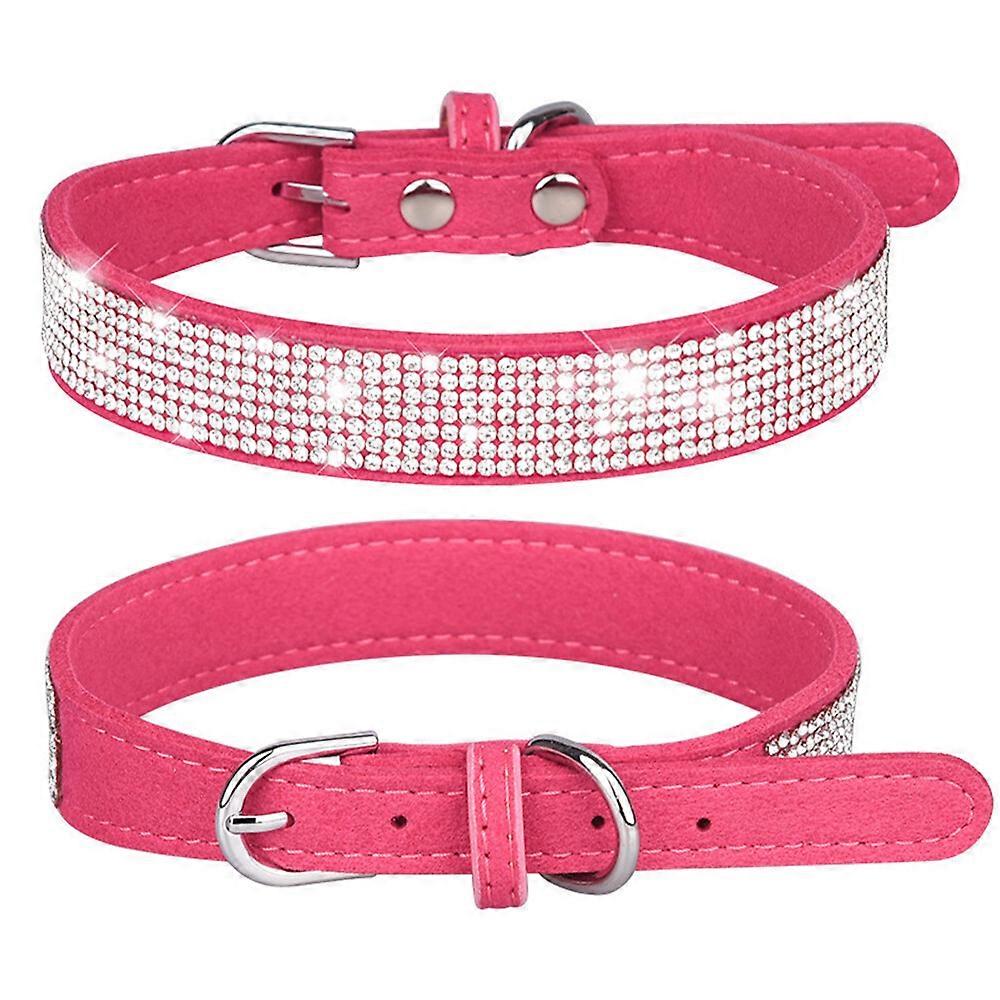 Bling Rhinestones Diamante Pet Dog Collar Soft Suede for Small Medium Large Dogs