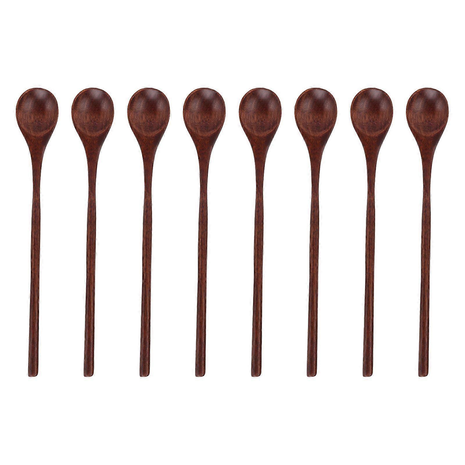 8Pcs Wooden Spoons Long Handle Safe Odorless Delicate Sturdy Durable Wood Mixing Spoons