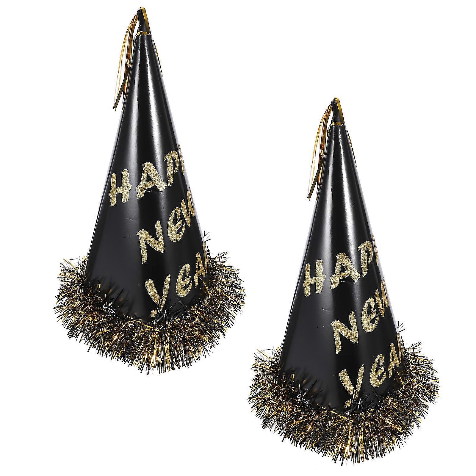 New Year Paper Cone Hats Party Caps for Party Use 6Pcs Black Gold