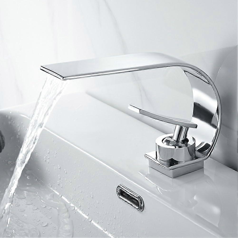 Modern Waterfall Basin Faucet With Hot And Cold Water Control For Bathroom Sink Under Basin Installation Chrome Finish