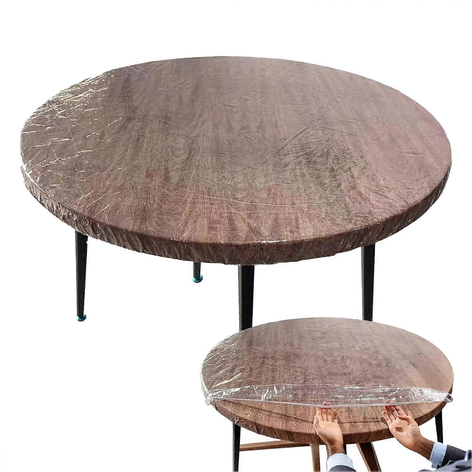 PVC Table Cover Protector Round Transparent With Elastic Strap 60Inch OilResistant Waterproof