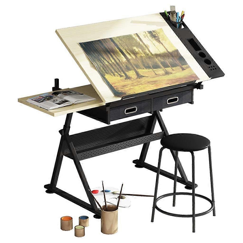 Tilting Drawing Table Maple Art Desk With Storage Adjustable Craft Table Wood Drawing Desk