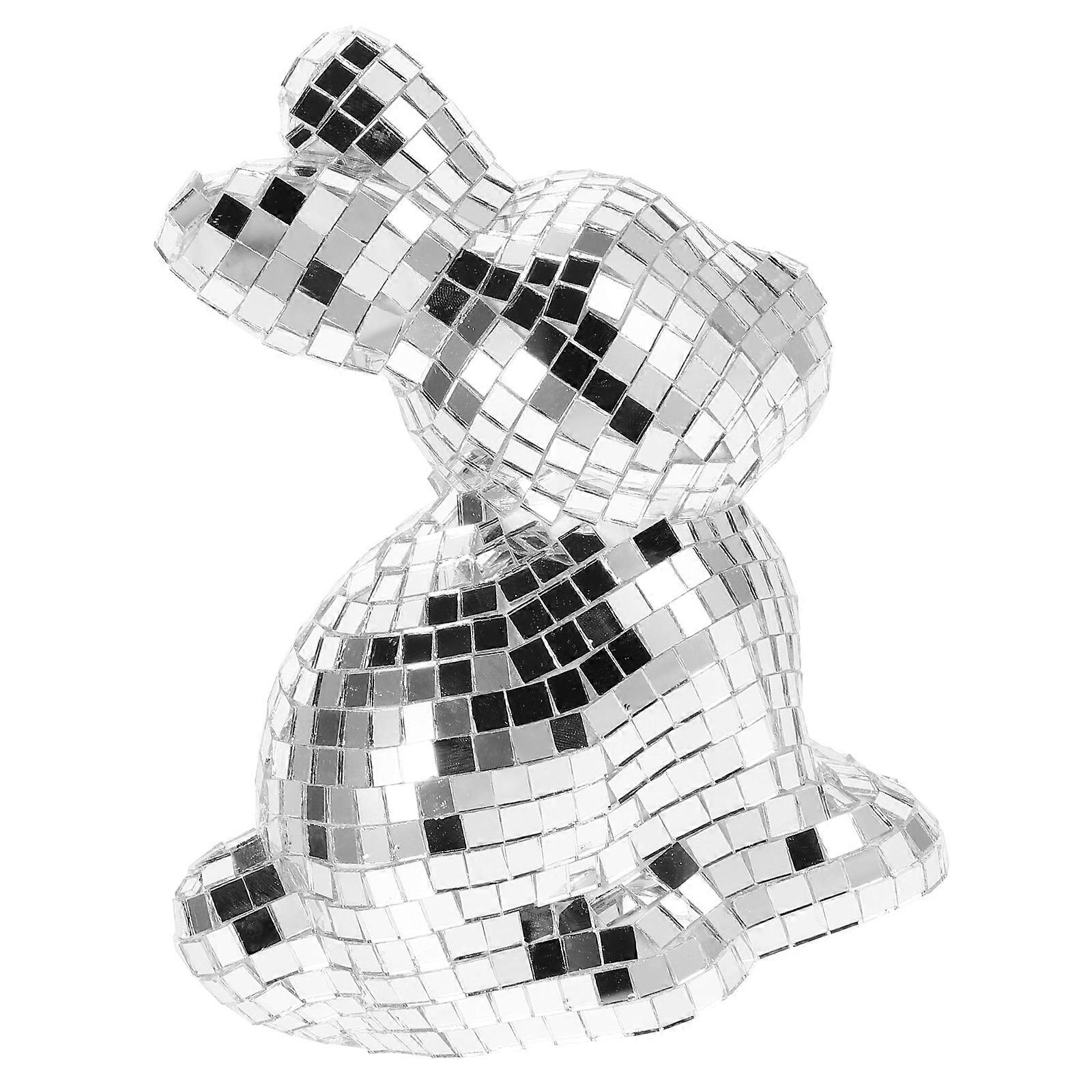 Disco Ball Rabbit Mirror Statue for Party Stage 4Pcs Decorative Ornament