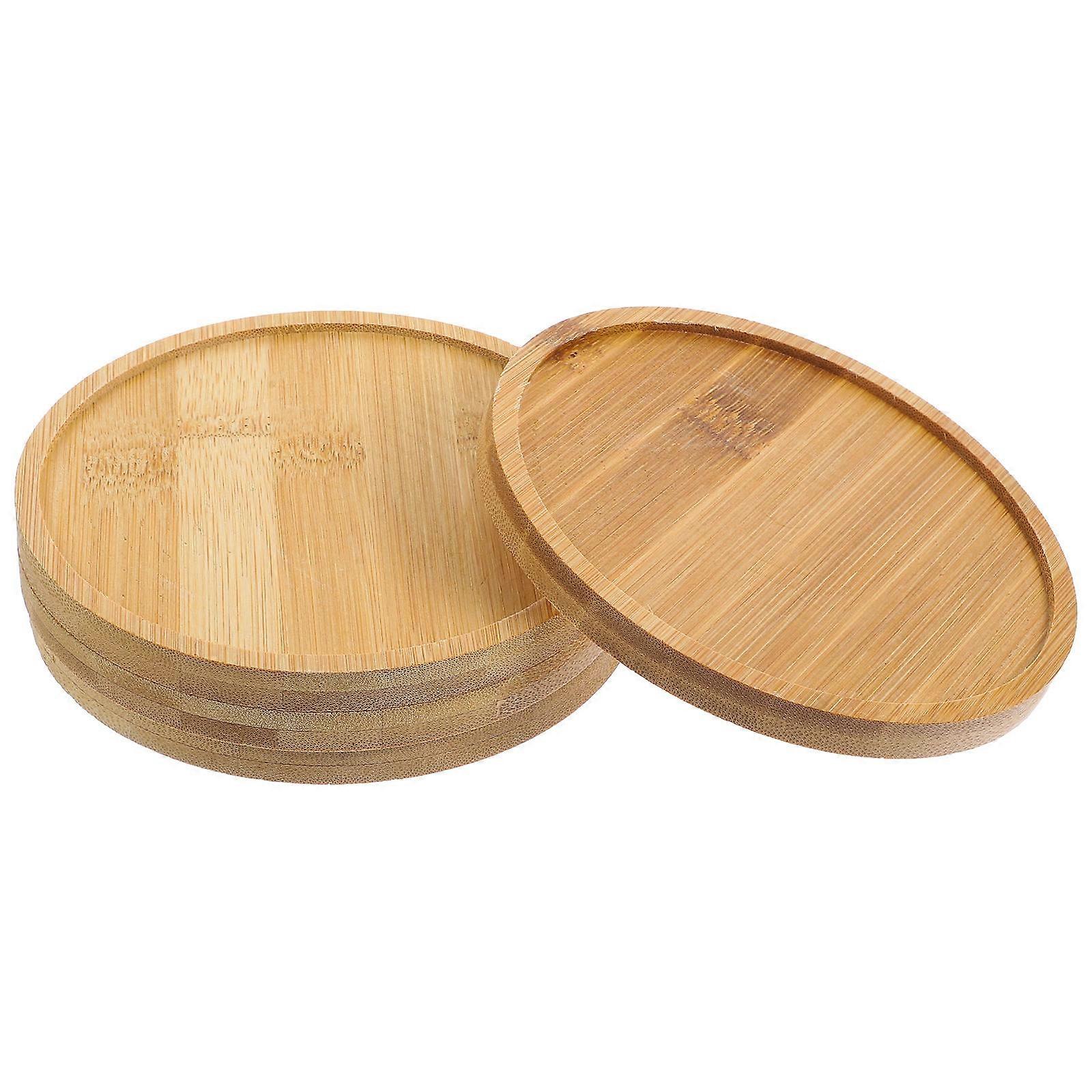 Bamboo Flower Pot Saucer Tray for Home Decoration Light Yellow 4Pcs Prevent Leakage