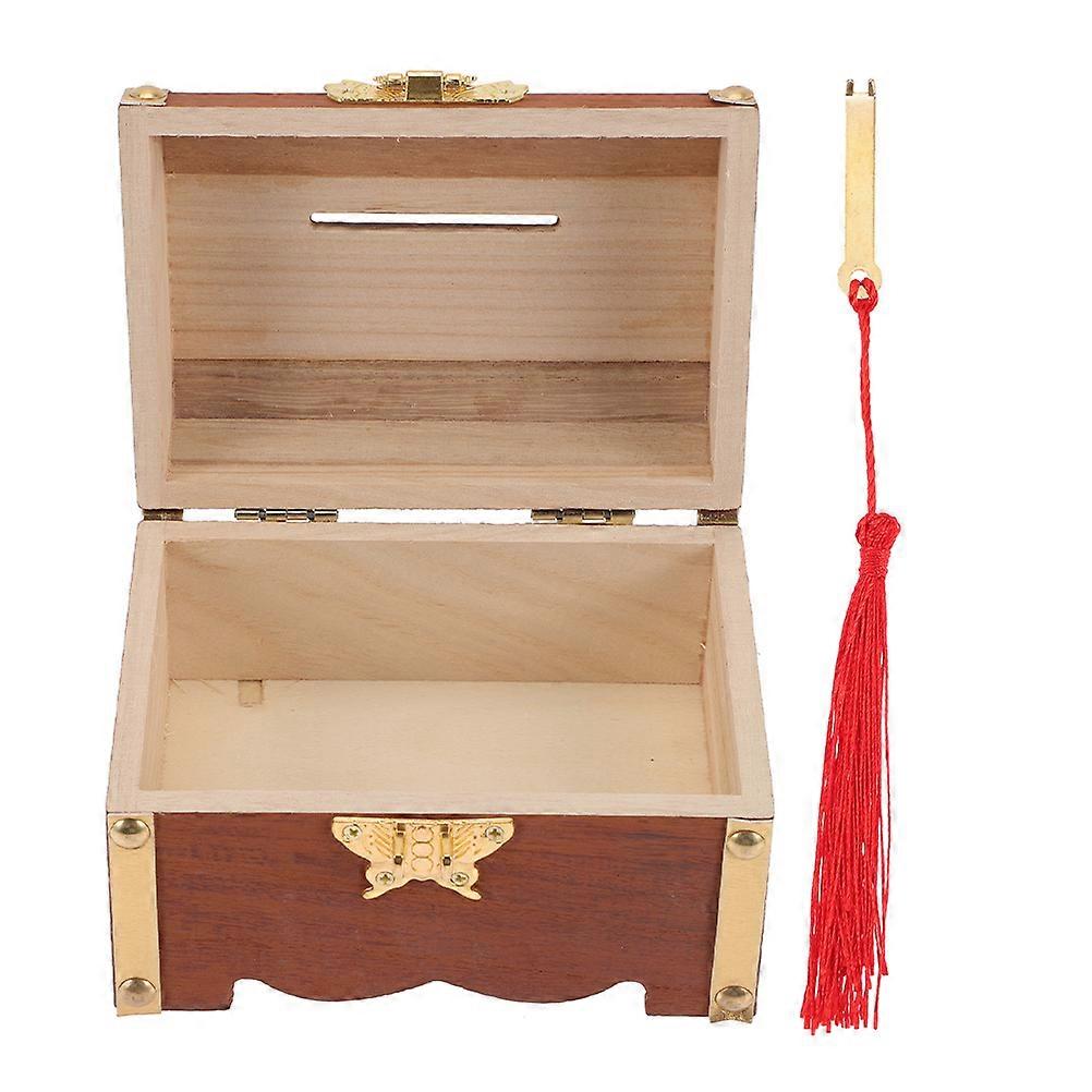 Piggy Bank Wooden Coin Container For Home Use And Gift Giving 17.50X13.00X12.50CM Brown With Locking Mechanism 3Pcs