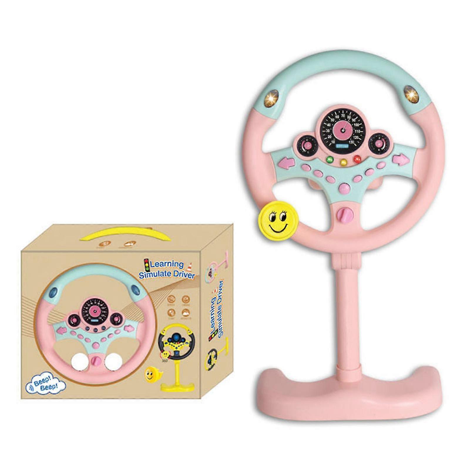 Electric Simulated Driving Controller Portable Simulated Driving Steering Wheel Copilot Toy--pink