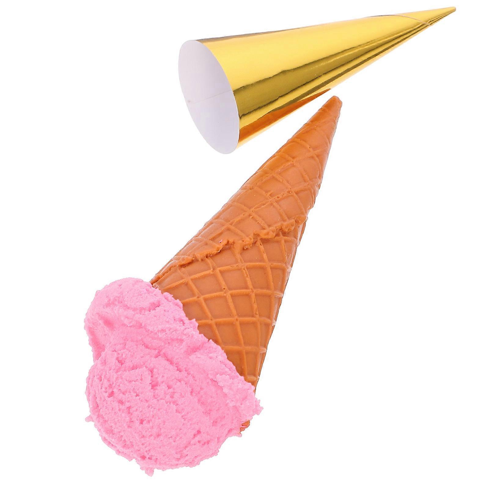 Artificial Ice Cream Cone Model for Decoration 4Pcs Pink PVC Toy