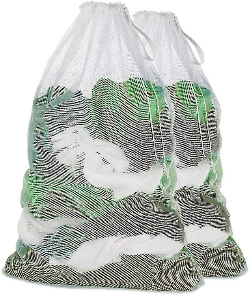 2pcs Large Washing Net Bags With Lockable Drawstring For Big Clothes