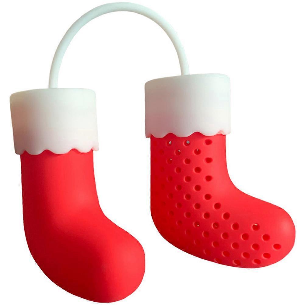 Home Tea Steeper Red Silicone Christmas Stocking Tea Strainer 2Pcs