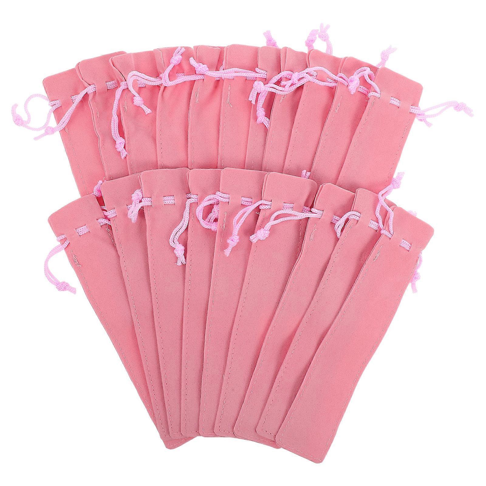 Canvas Pen Pouch for Storage Use Pink Drawstring 40Pcs Pen Sleeve