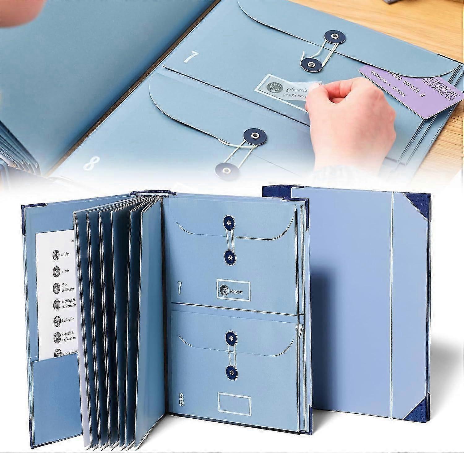 Classeur Accordéon Pour Documents Importants - Organiseur De Passeports, Certificats, Papiers | Format A4, Bleu