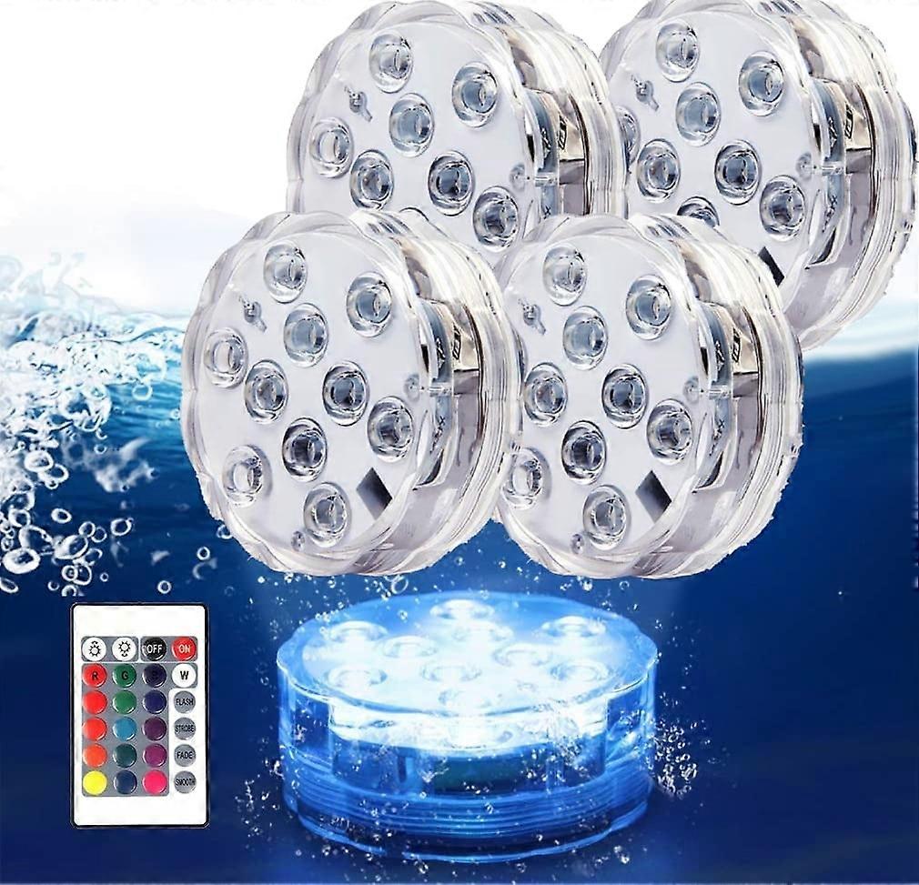 Submersible LED Lights with Remote RF, Waterproof Pool Lights for Inground Pool, Color Changing Underwater Lights for Ponds, Battery Operated (4