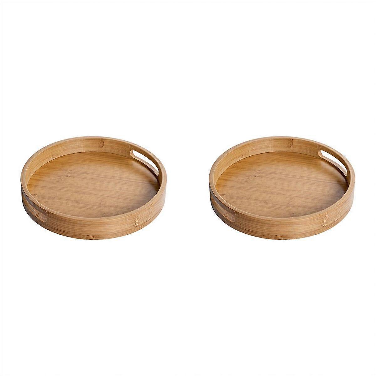 Round Serving Tray with Handles - Wooden Tray 11.81 Inch X 1.57 Inch