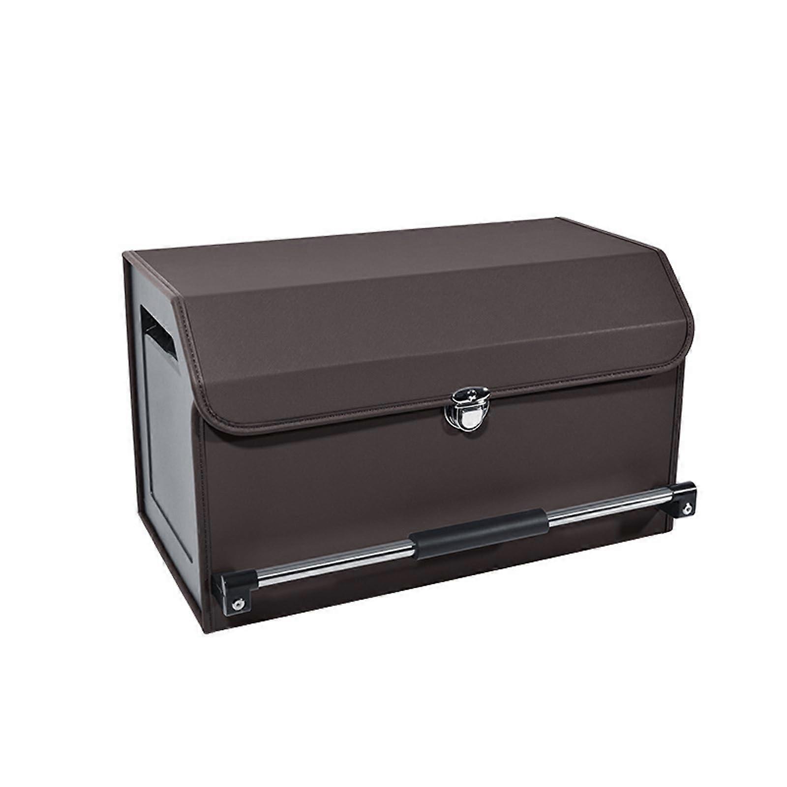 Car Storage Box Leather Trunk Organizer Foldable With Lid And Handle Brown For Men And Women