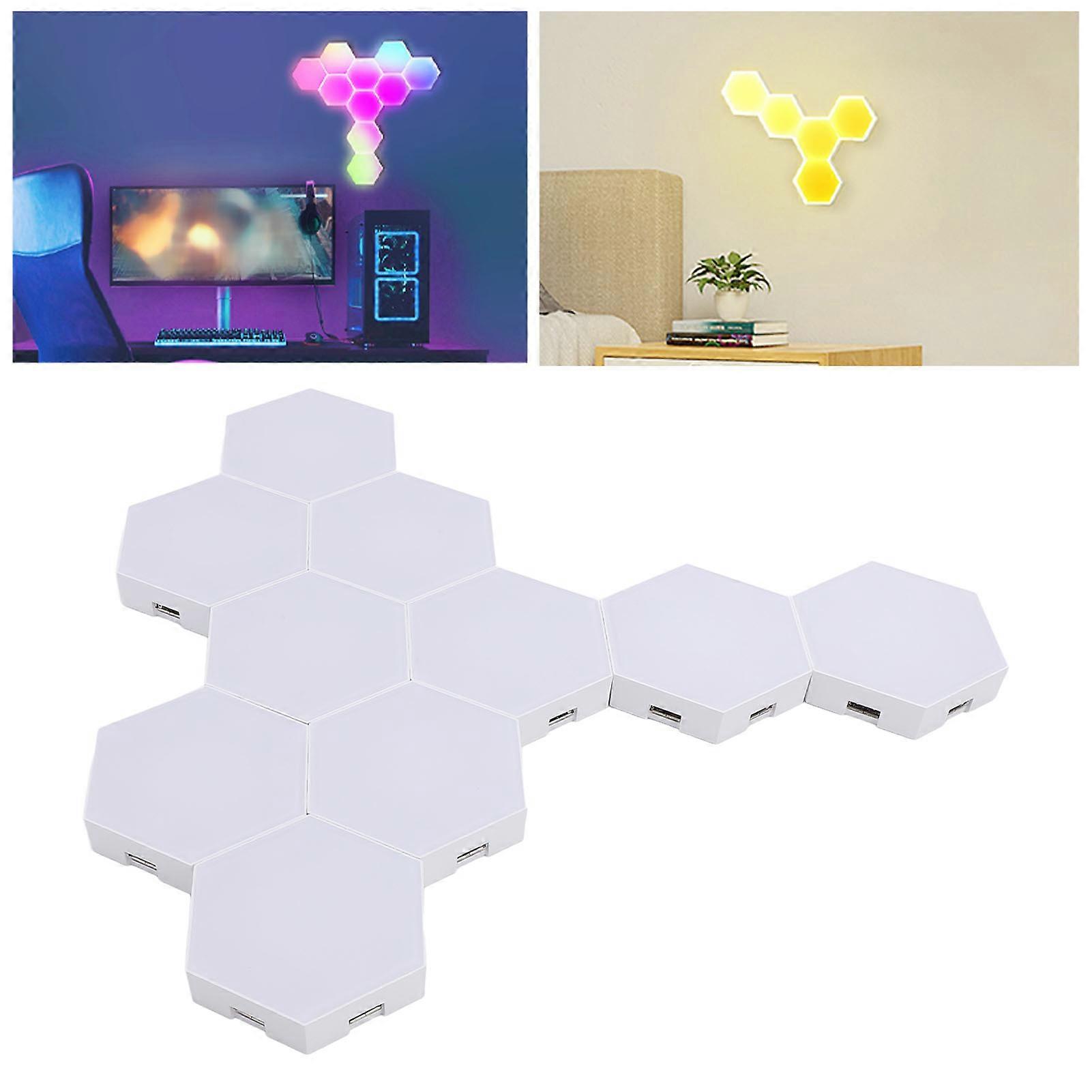 10 Set Hex Light Panels Wall Mounted WiFi Cool Music Sync RGB LED Lights APP Remote Control for Gaming 