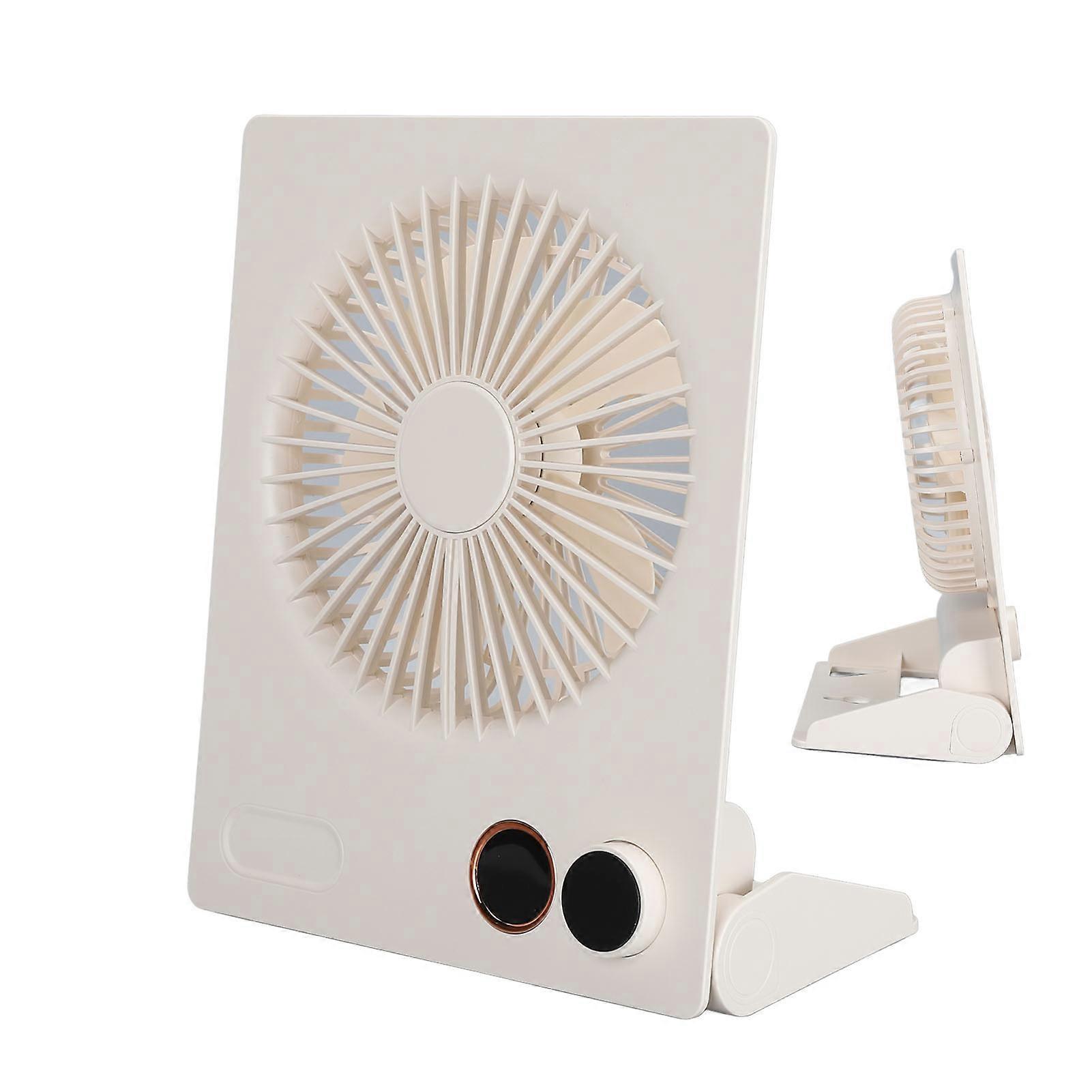 Ultra Thin Table Fan Desktop Flat Battery Operated Standing Hanging Portable Foldable Step Less Speed Control for Travel Beige 