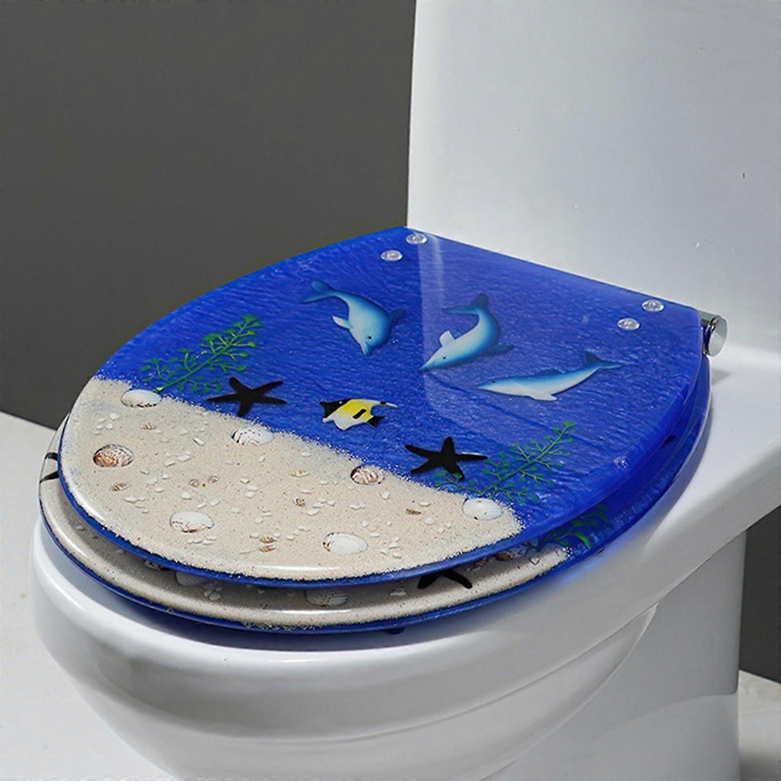 OneClick Quick Release 3D Effects Toilet Seats Ocean Series With Adjustable Stainless Steel Hinge, Quiet Close, NonSlip