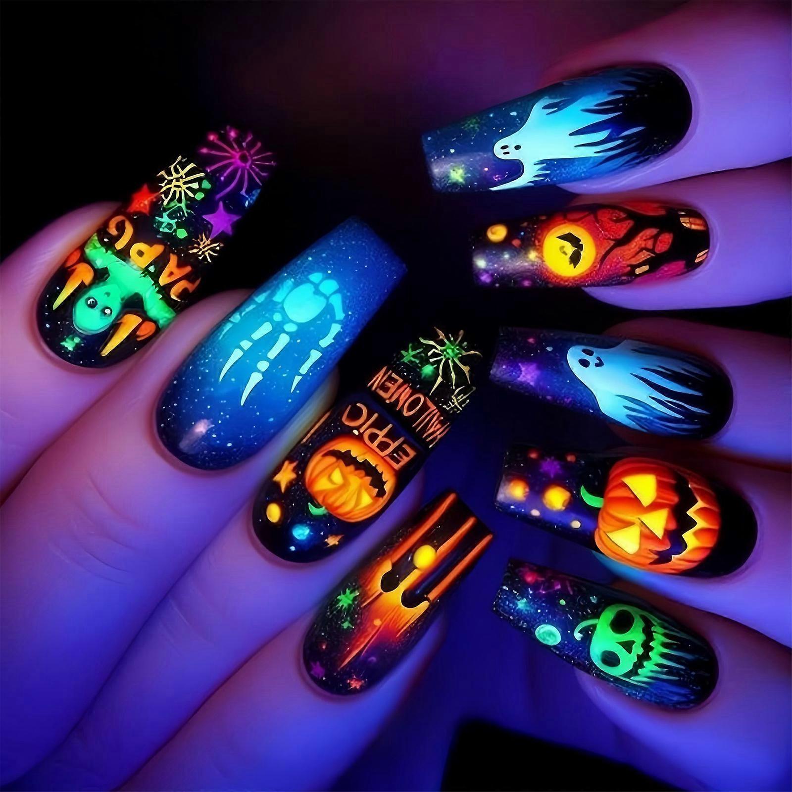 Halloween Themed Press-On nail 24PCS Detachable Design with Alien and Spiderweb Patterns for Party Wear Multicolor