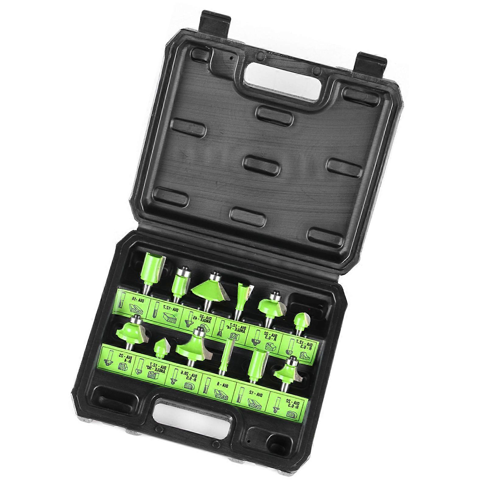 12PCS 1/4Inch Shank Router Bit Set Assorted Shapes Suitable For Woodworking Trimming Beveling & Grooving Trimming Edging Multicolor