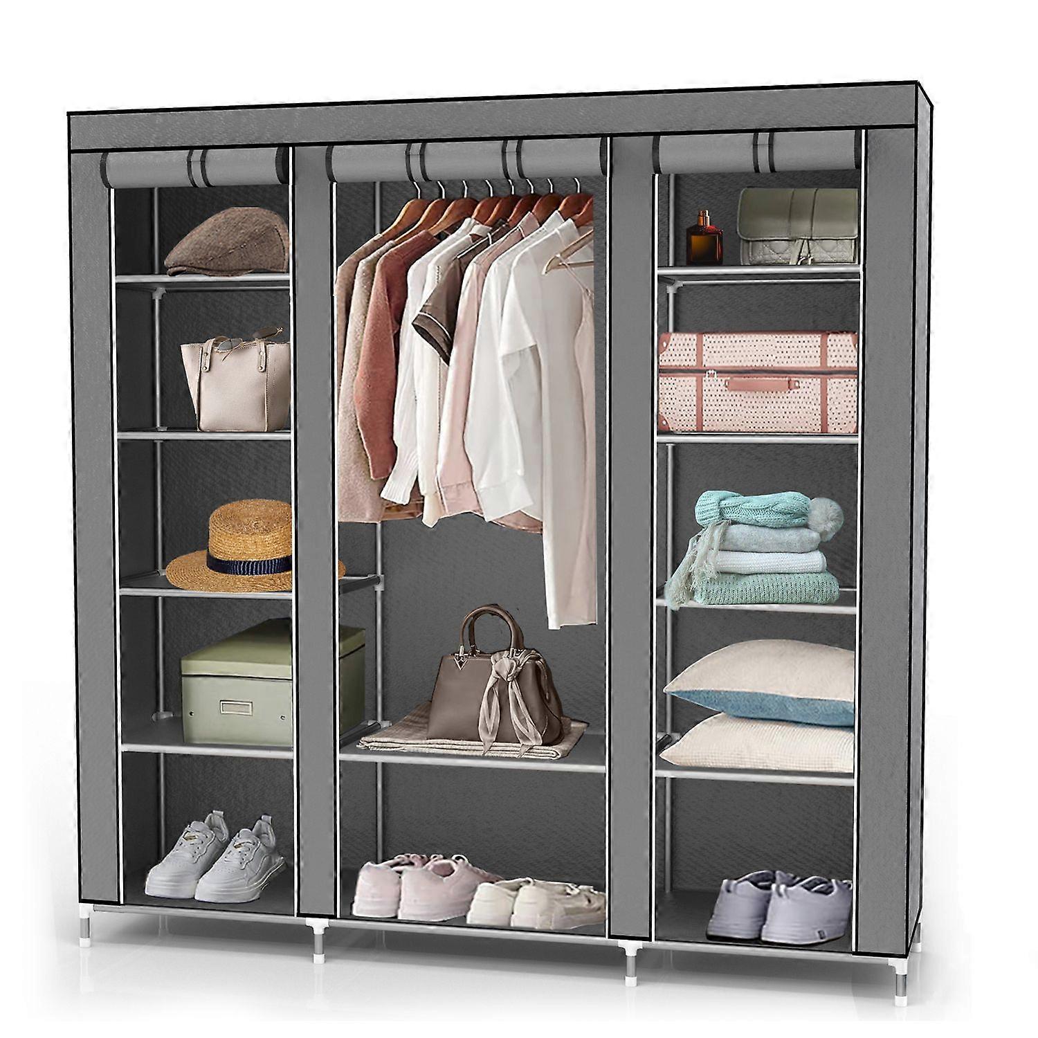Folding cabinet 150x175x45 cm - with zipper fabric cabinet wardrobe with clothes rail, compartments and side pocket