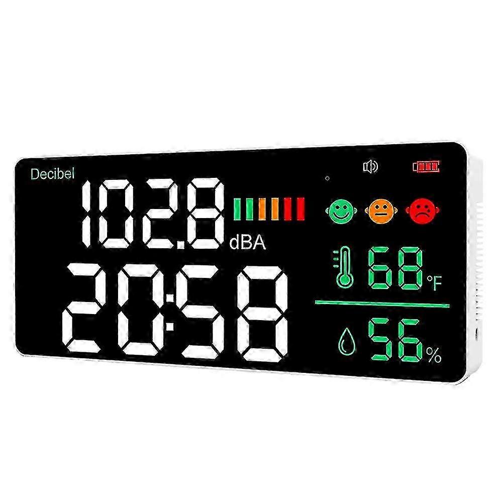 Decibel Meter Wall Hanging Sound Level Meter 30-130db Range 11 Inch Led Display Noise Time Temperature