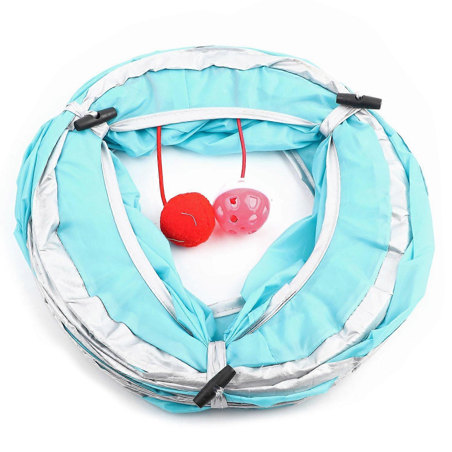 120cm Folding Cat Crinkle Tunnel Play Toy with Ball and Hole Kitten Cat Toy Blue