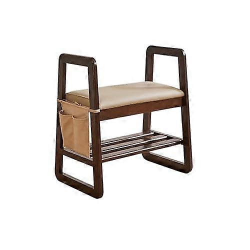 Solid Wood Shoe Bench Entryway With Armrests, White, Small Shoe Organizer With Side Storage Pockets, Stable Structure