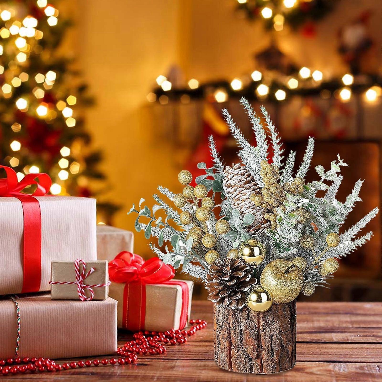 Artificial Christmas Tree with Decorations - Pines, Cones, Berries, Tabletop Xmas Tree for Home Party Indoor Outdoor, Compatible with Christmas