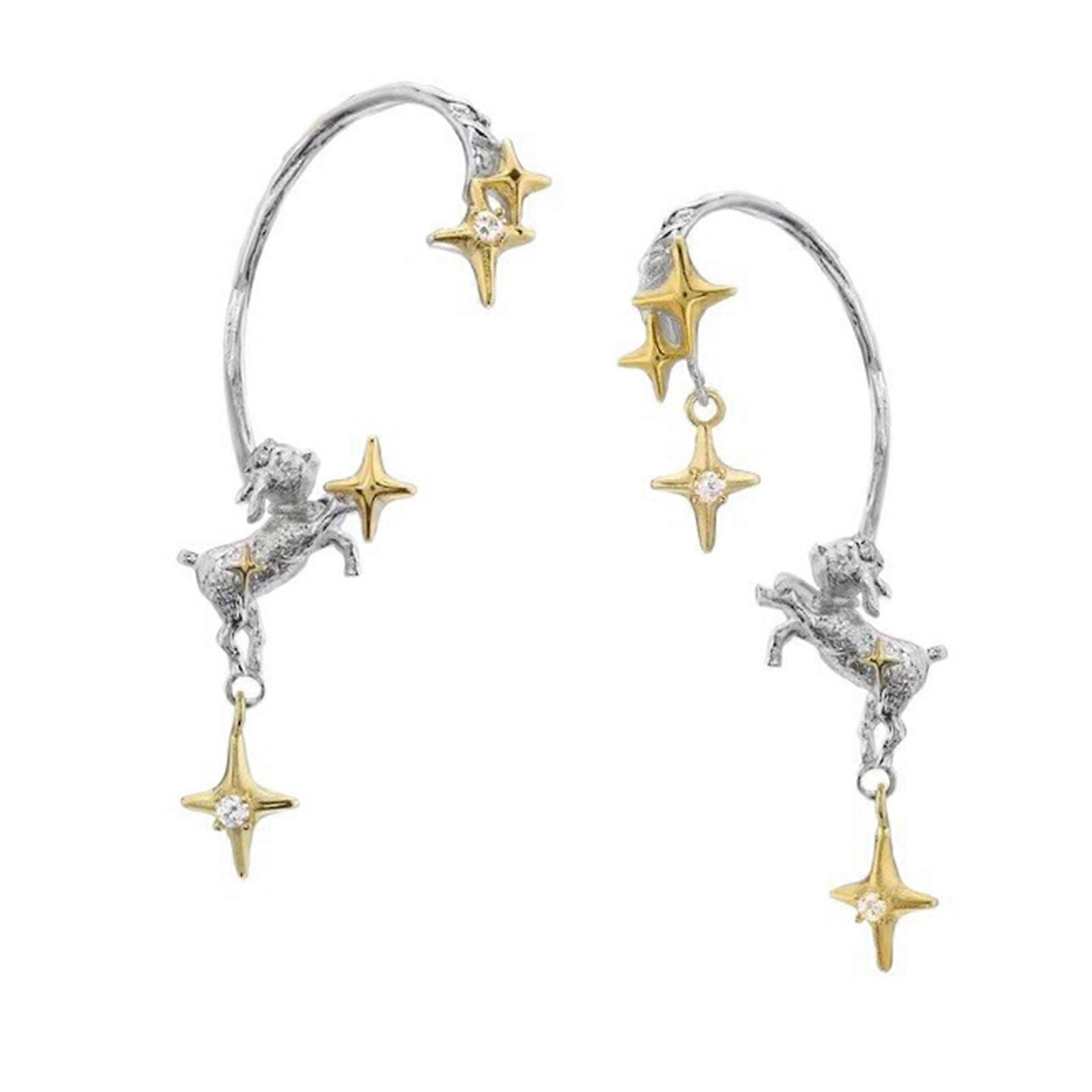 Lightweight Clip On Earrings For Sensitive Ears Modern Asymmetric Lamb Star Pattern Alloy Accessories Multicolor