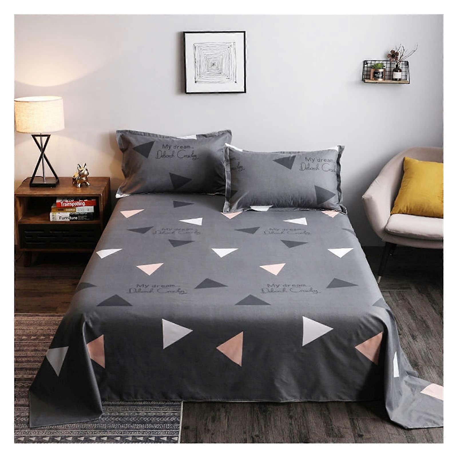 Cotton Bed Sheet Set 3pcs Soft Washed Fabric with Pillowcase for Single Double Dorm Bed 150x230cm (Color 8)