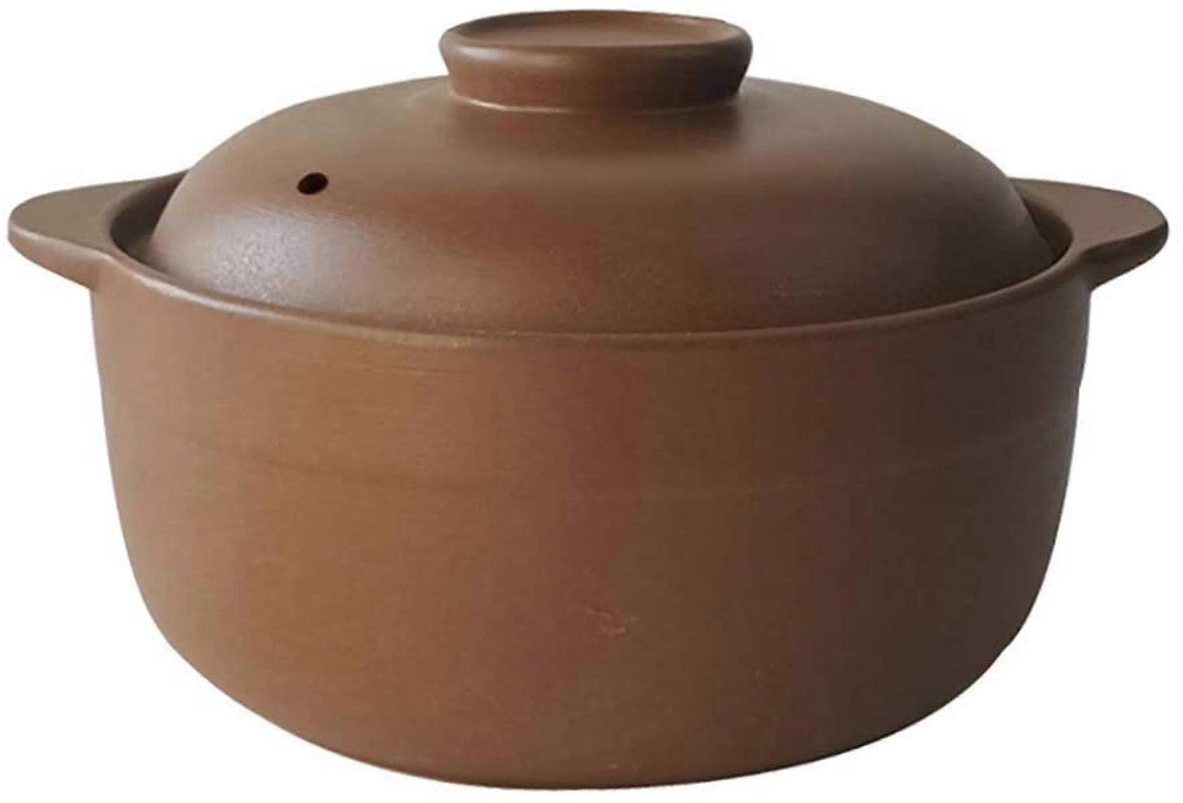 Unglazed Ceramic Casserole Clay Pot with Lid for Slow Cooking and Onion Soup, 0.84Qt & 1.69Qt