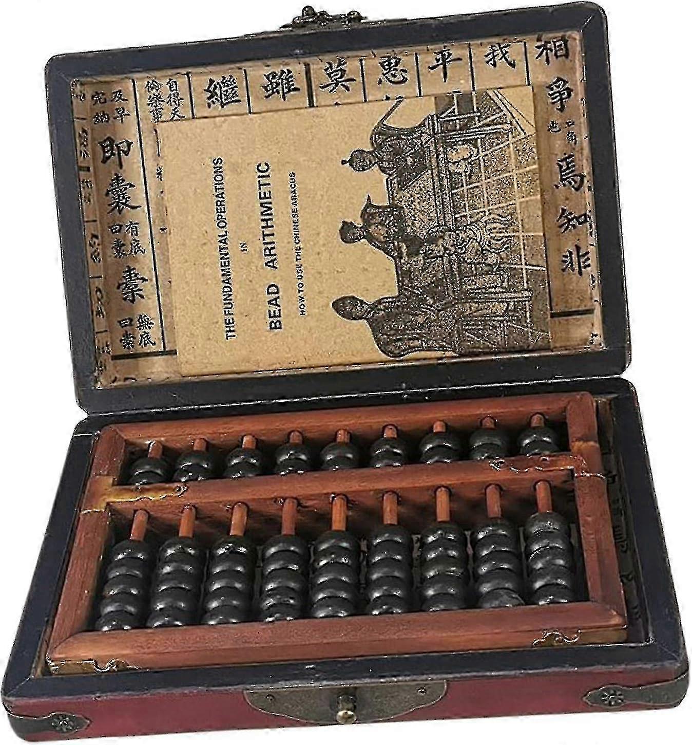 Professional 9 Column Math Abacus With Box,calculating Tool Chinese Wooden Bead Arithmetic Abacus For Children Adults Kids