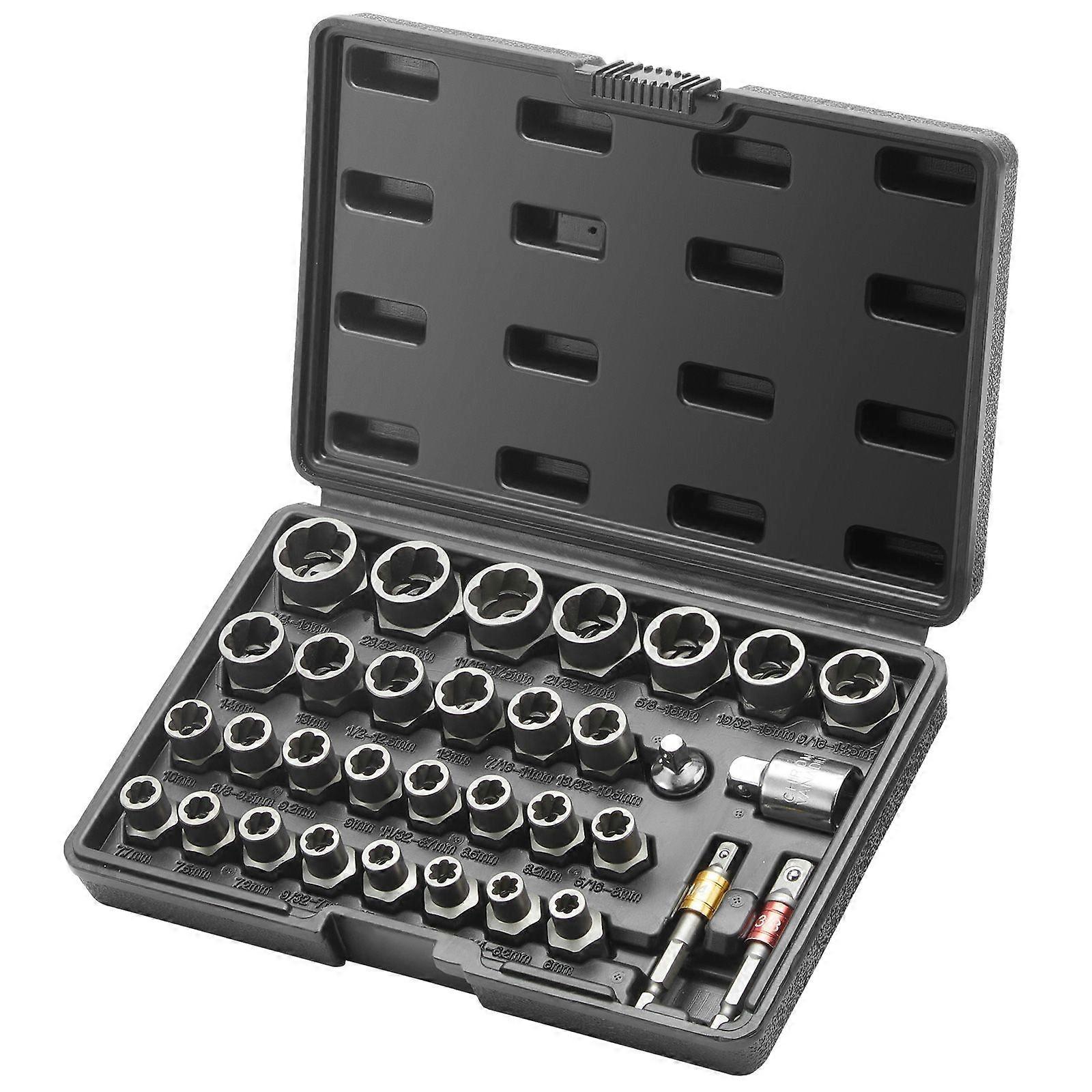 Bolt Extractor Set, 29-Piece Bolt and Nut Remover Set, 6mm to 10mm, 13/32" to 3/4", CR-MO Steel Extraction Socket Set