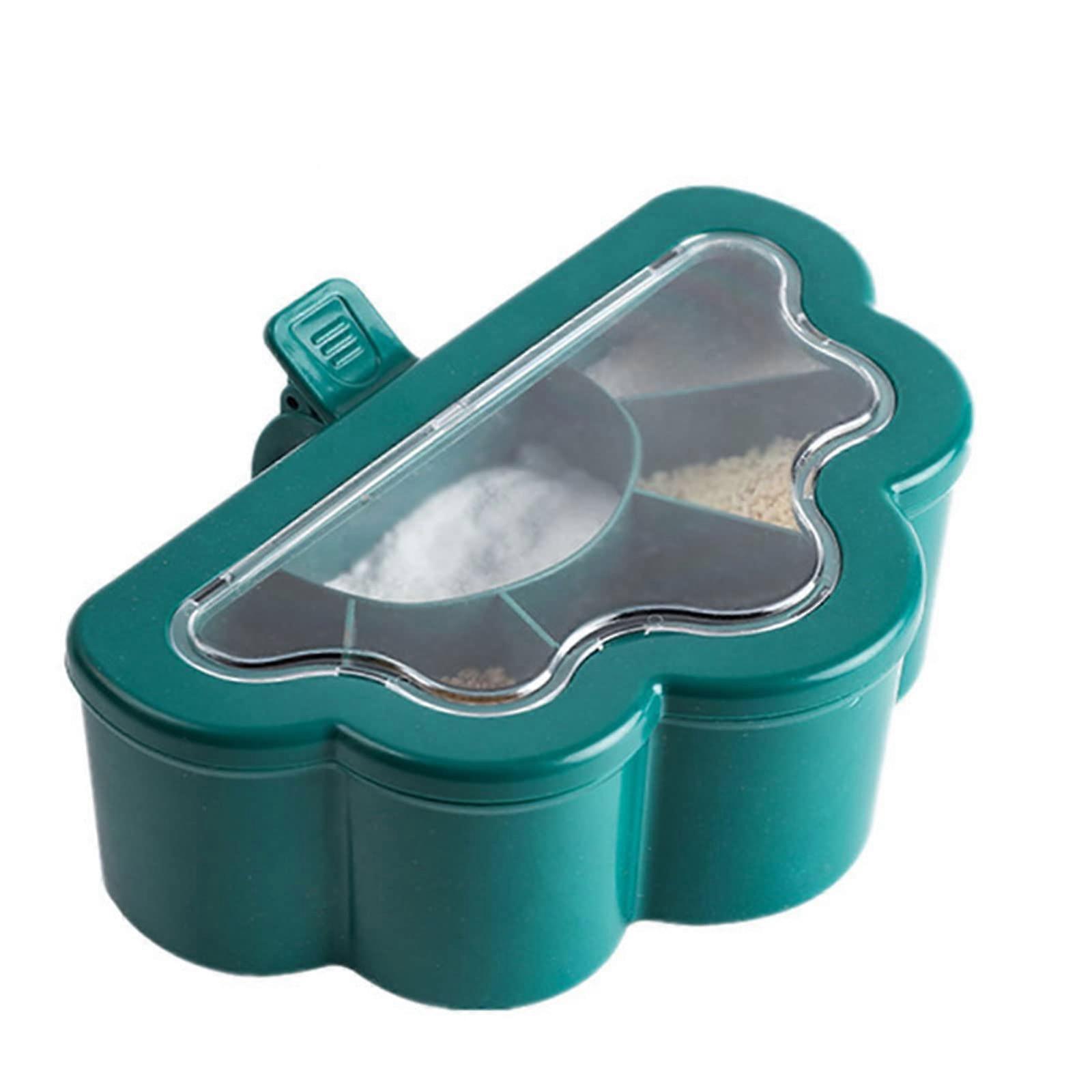 Kitchen Jar with Clear Lid and Handle  6Grid Spice Box, 6 Spoons Set, Salt Sugar Pepper Seasoning Storage, Green