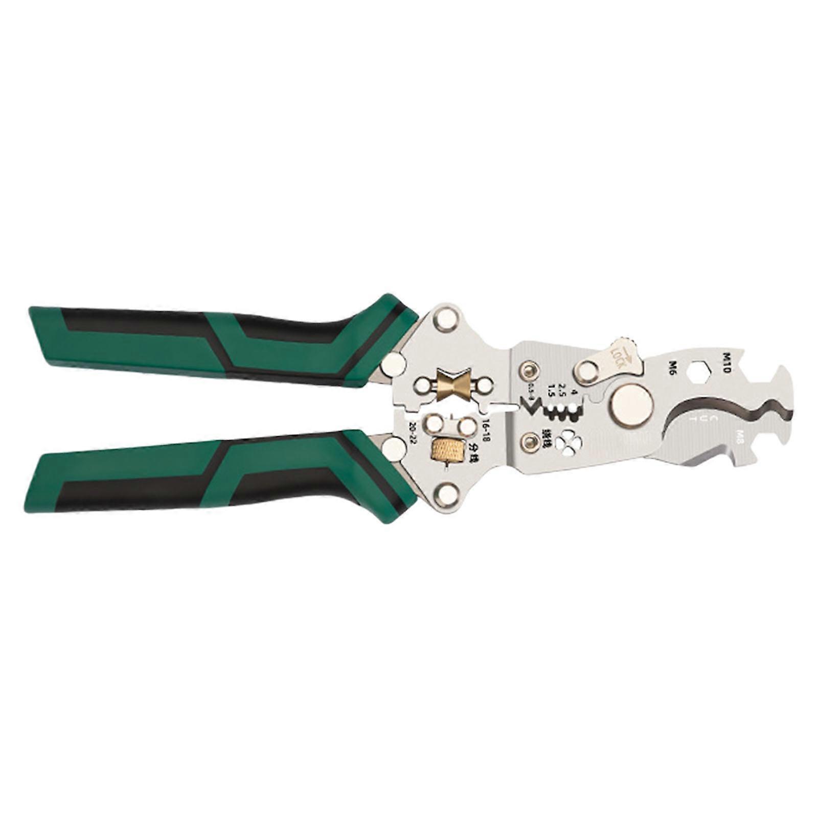 Foldable Cable Stripping Tool with Cutting & Crimping Functions Compact Wire Stripper Pliers Manual Too for Industrial Multicolor