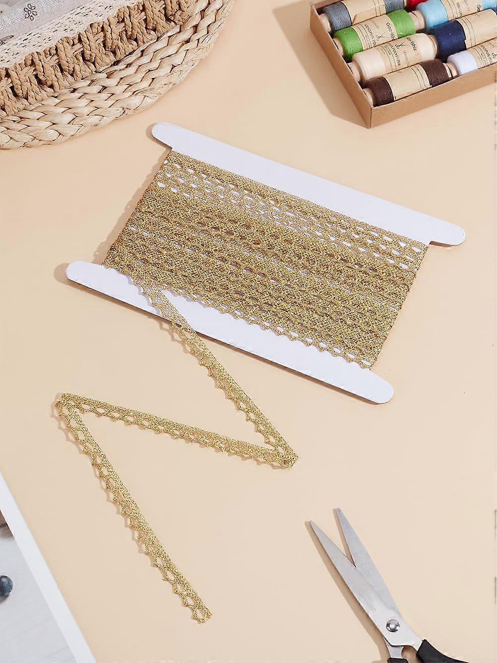 10 Yards 3/8 inch(9-10mm) Metallic Lace Trim Craft Ribbon with Cardboard Display Card Edge Decorated Gimp Trim Shiny Lurex lace Embroidery for Wedding