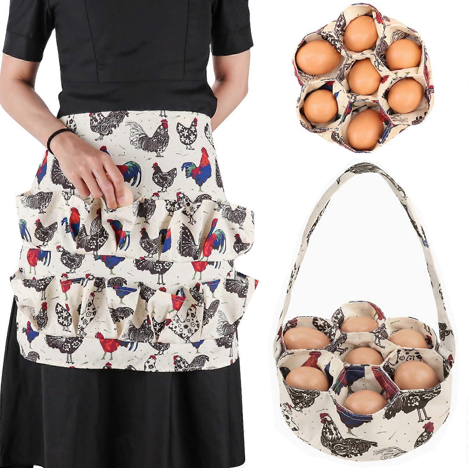 Egg Collecting Apron with 7 Pouches for Chicken Duck Goose – Farmhouse Kitchen Utility