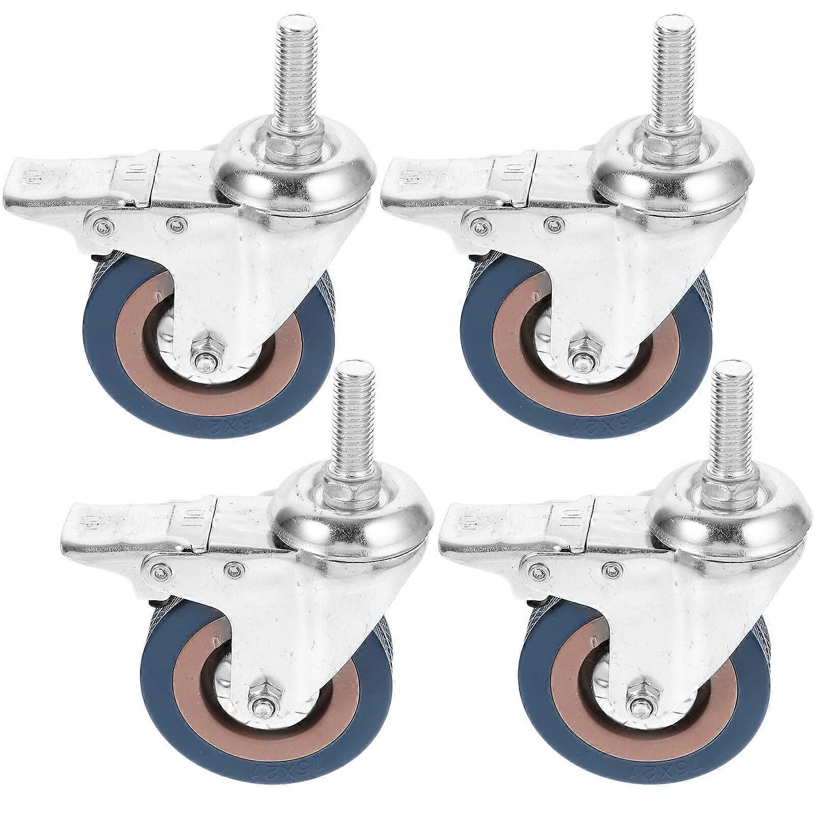 4pcs Swivel Caster Wheels with Brake, PVC Threaded Stem AntiScratch for Furniture and Trolleys