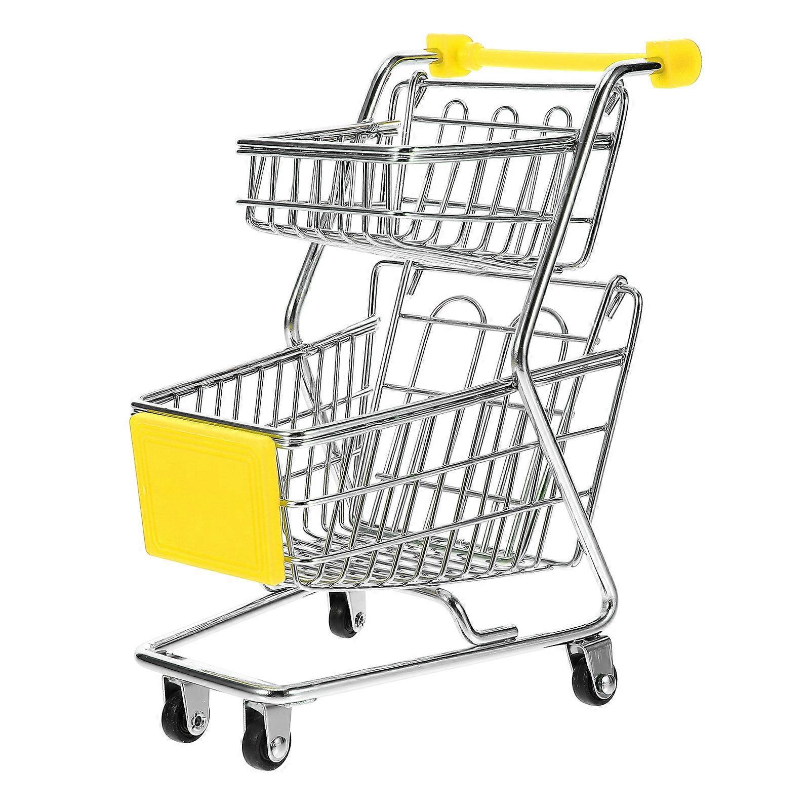 Mini Shopping Cart Toy Small Shopping Cart for Storage Yellow Iron
