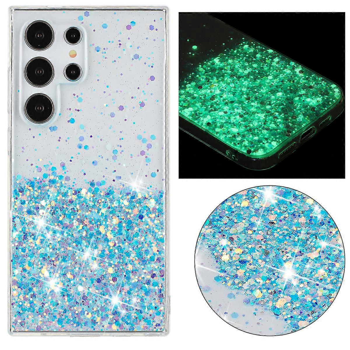 Glow-in-the-dark glitter sequin case for Samsung S25 Ultra, A16 full-coverage TPU protective case