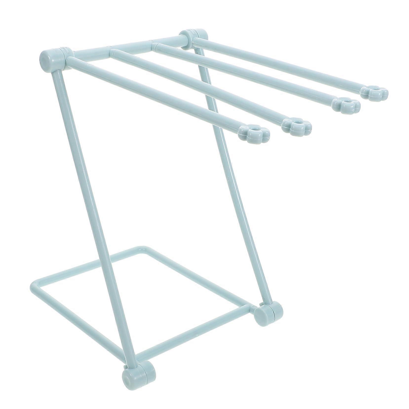 Foldable Vertical Towel Rack MultiRod Space Saving Dish Towel Holder for Kitchen and Bathroom Light Blue