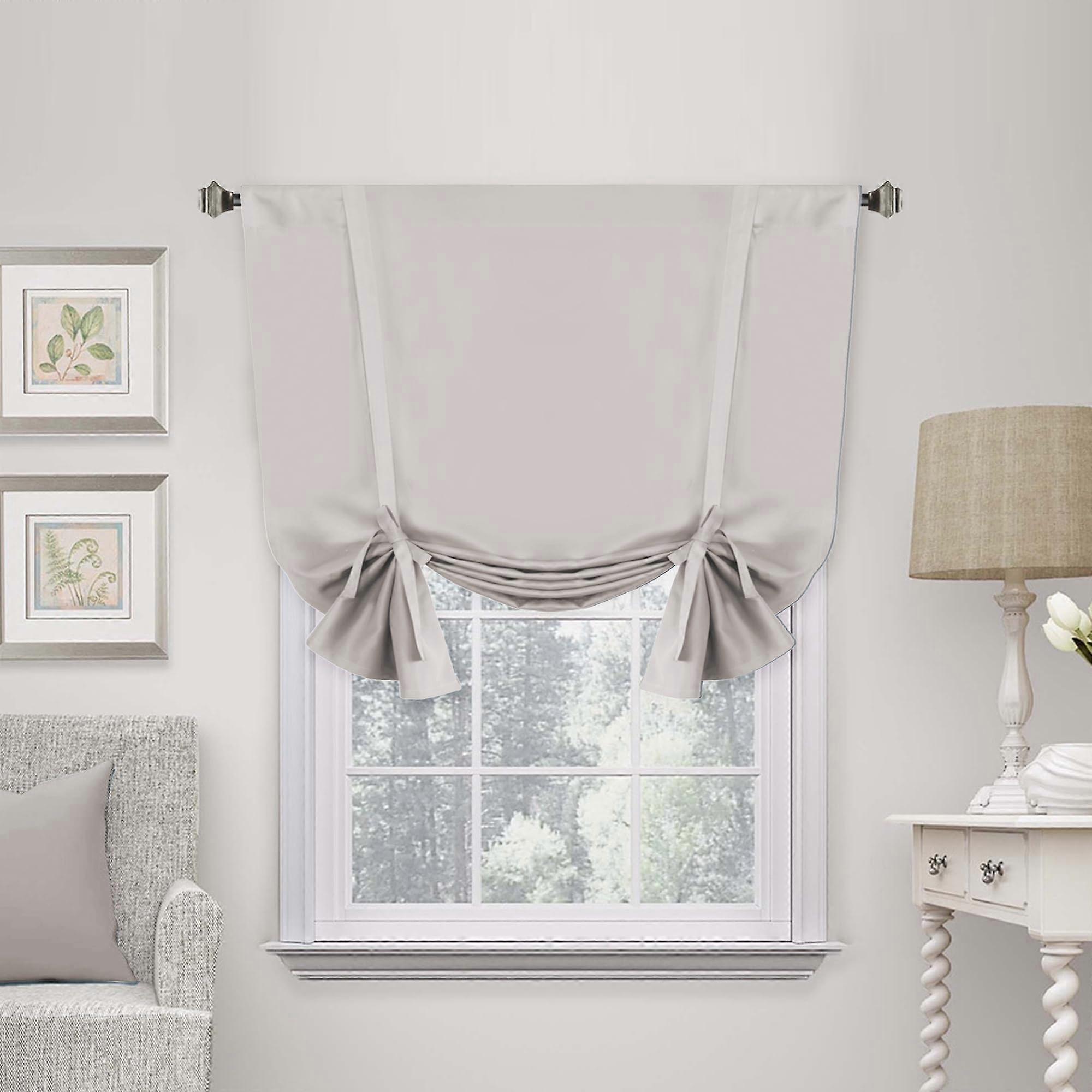 Blackout Tie Up Curtain Thermal Insulated Rod Pocket Shade for Small Window 42x45 Stone
