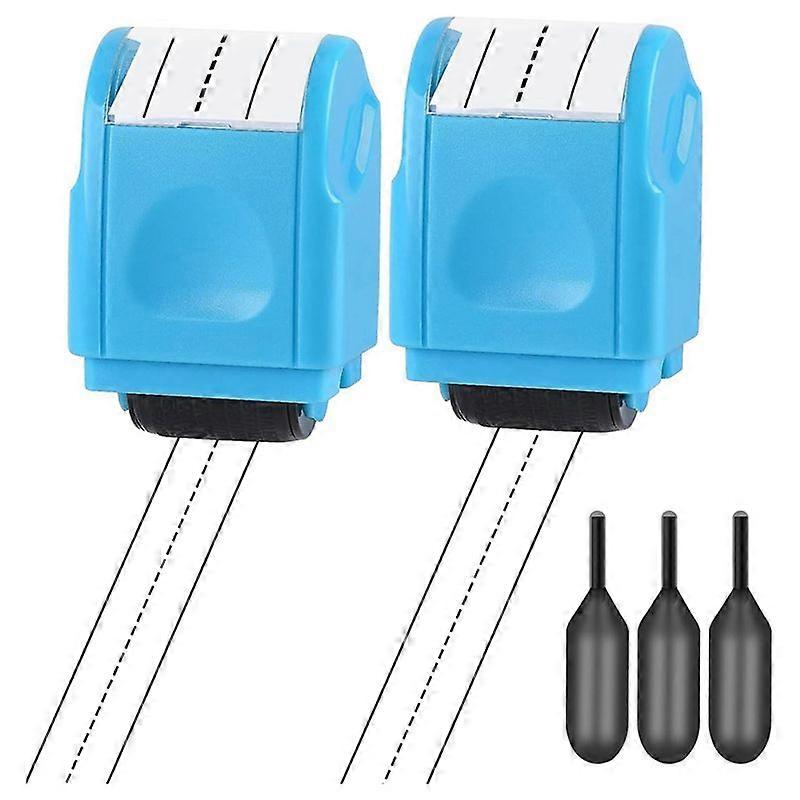 2PCS Dashed Handwriting Lines Roller Stamp, Stamp with 3 Refills,Blue