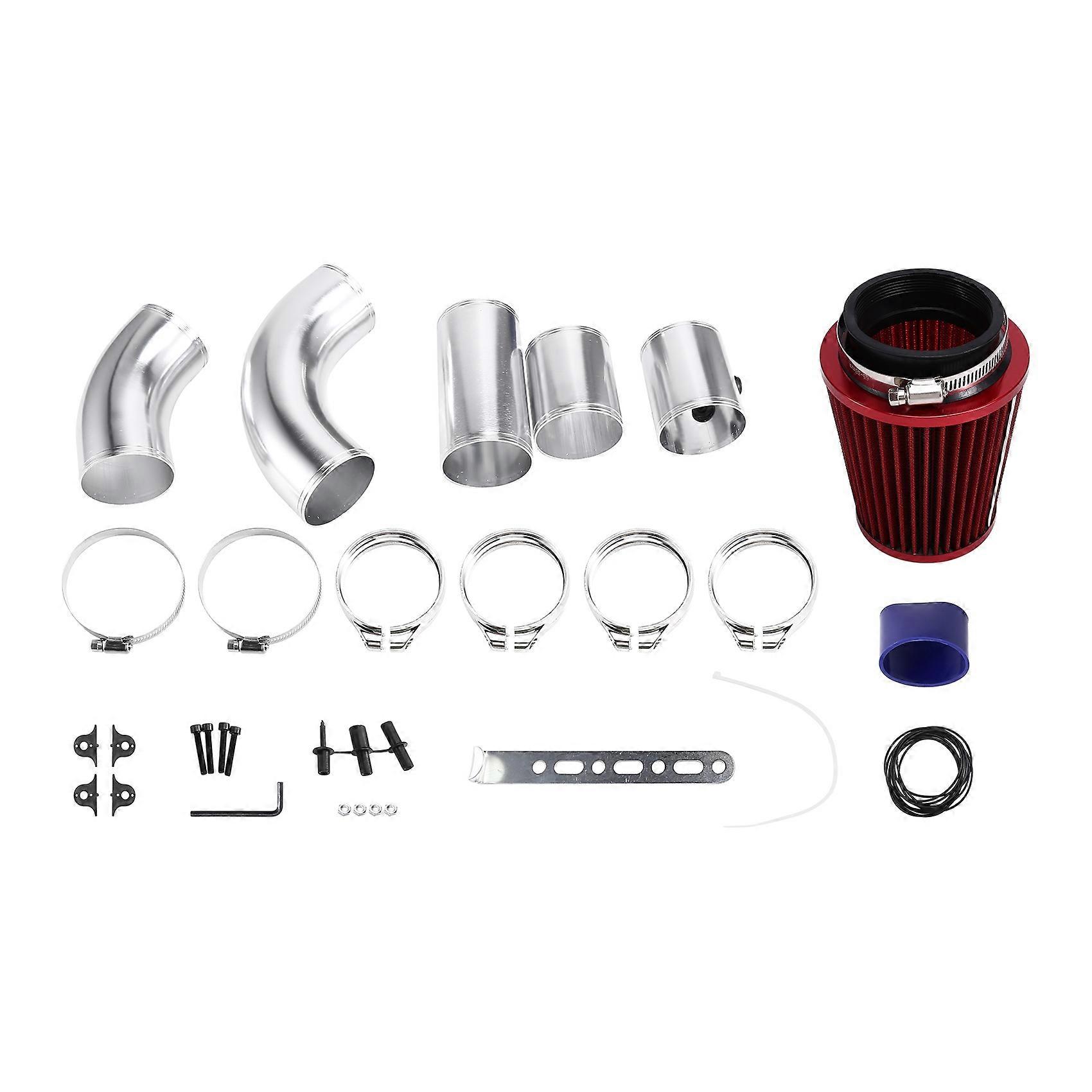 Universal Auto Car 76mm Cold Air Intake System Tube Intake Pipe Kit Turbo Direct Cold Air Filter System Red