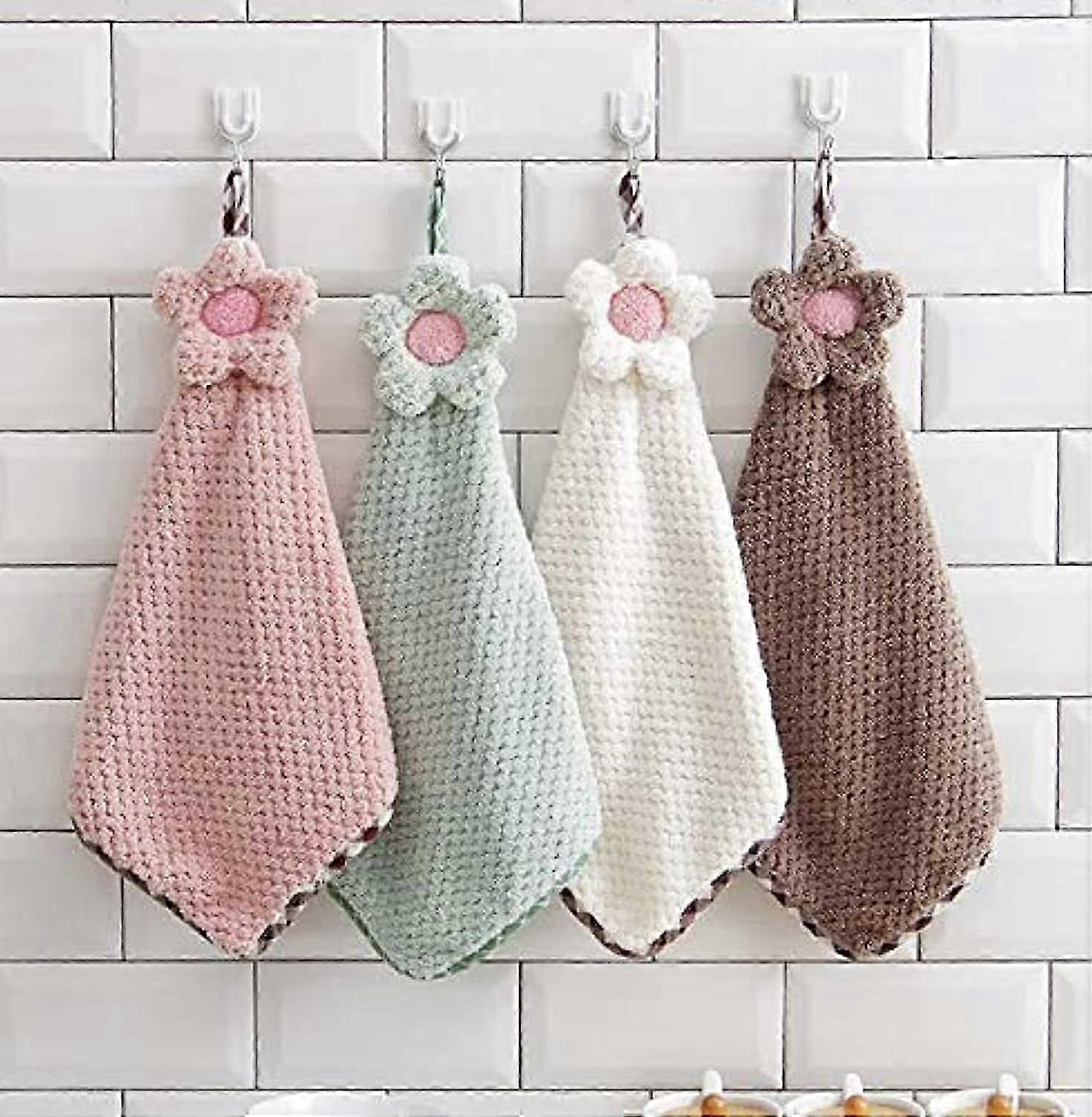 4ps Kitchen Hand Towel Hanging Loop Soft Coral Small Soft Hand Towels