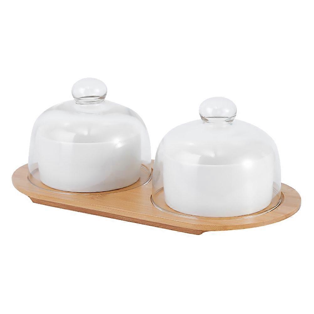 White Salad Bowl With Glass Lid Elegant Display Container Designed For Professional Chefs 1 Set