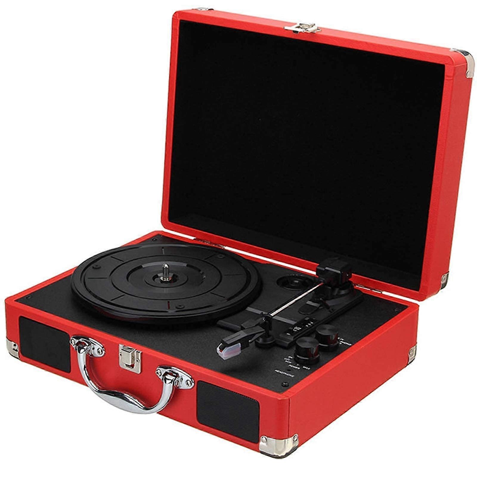 Record Player Retro Vintage 3Speed Bluetooth Vinyl Turntable With Stereo Speaker BeltDriven Suitcase Red