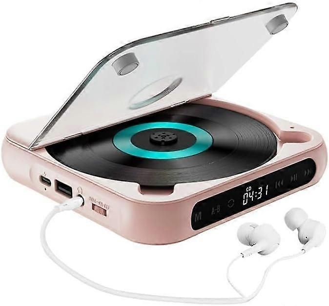 Plus Portable CD Player With Bluetooth 5.3 Supports CD CDR CDRW MP3 Rechargeable Battery Travel Home Car Pink